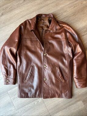 VTG M. Julian, Wilson Leather, Spanish Made Button Down Leather Jacket Car Coat